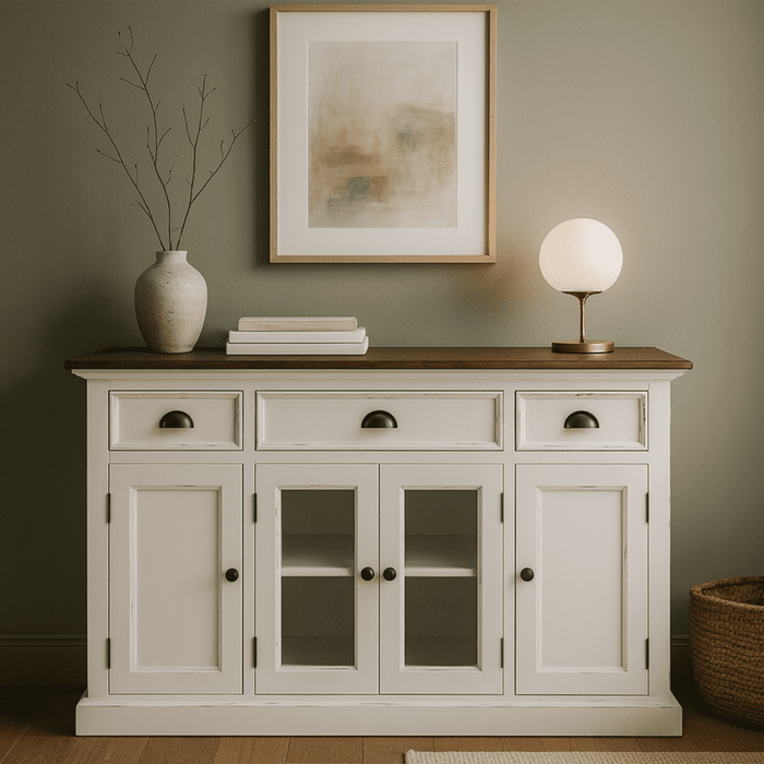 NovaSolo Halifax Accent Buffet with 4 Doors 3 Drawers In White Distress & Deep Brown B191TWD