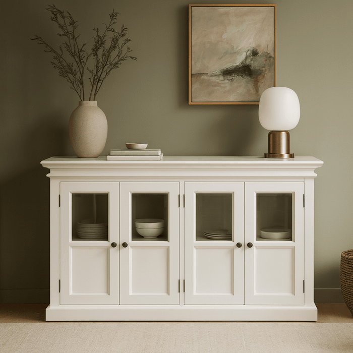 NovaSolo Halifax Buffet with 4 Glass Doors in Classic White B196
