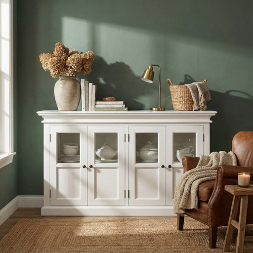 NovaSolo Halifax Buffet with 4 Glass Doors in Classic White B196