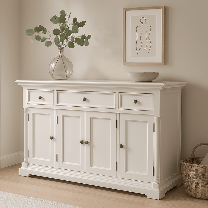 NovaSolo Provence Buffet with 4 Doors 3 Drawers in Classic White B198