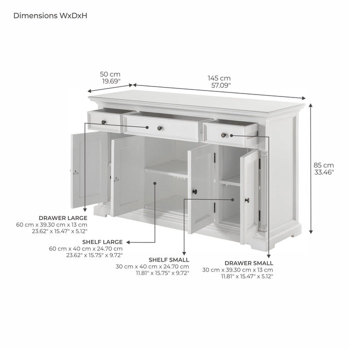 NovaSolo Provence Buffet with 4 Doors 3 Drawers in Classic White B198