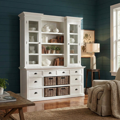 NovaSolo Halifax Library Hutch with Basket Set White BCA600