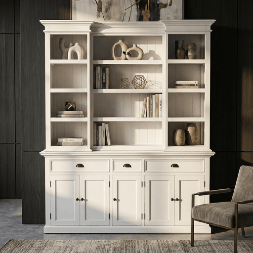 NovaSolo Halifax Kitchen Cabinet with Hutch 5 Doors 3 Drawers White BCA605