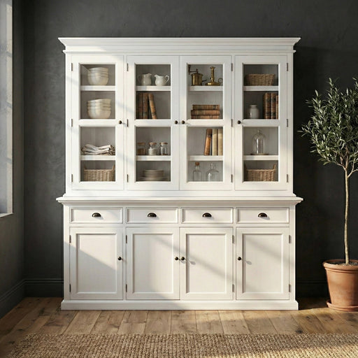 NovaSolo Halifax Buffet Hutch Unit with 4 Glass Doors in Classic White BCA610