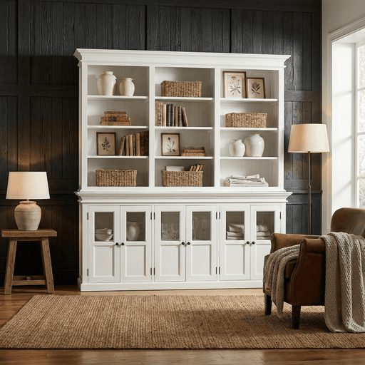 NovaSolo Halifax Hutch Unit with 6 Glass Doors in Classic White BCA611