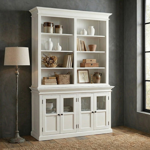 NovaSolo Halifax Hutch Unit with 4 Glass Doors in Classic White BCA612