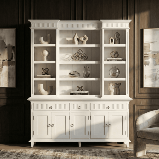 NovaSolo Skansen Kitchen Hutch Cabinet with 5 Doors 3 Drawers in Classic White BCA614