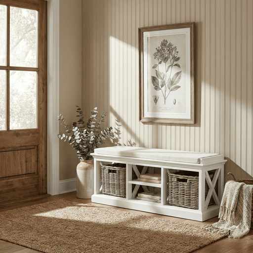 NovaSolo Halifax Bench & Basket Set White BE001
