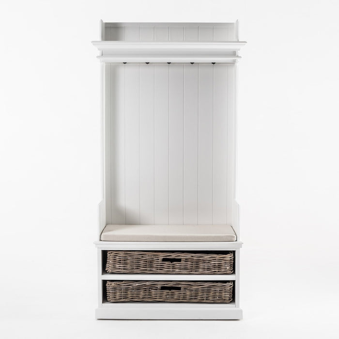 NovaSolo Halifax Entryway Coat Rack & Bench Unit with Basket White CA593