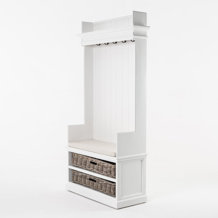 NovaSolo Halifax Entryway Coat Rack & Bench Unit with Basket White CA593