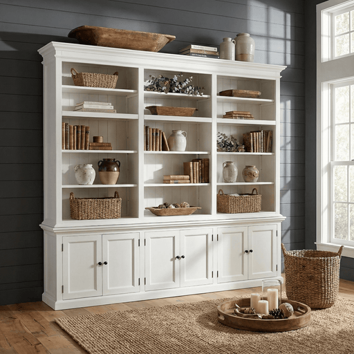 NovaSolo Halifax Triple-Bay Hutch Unit Bookcase Bookshelf White CA614