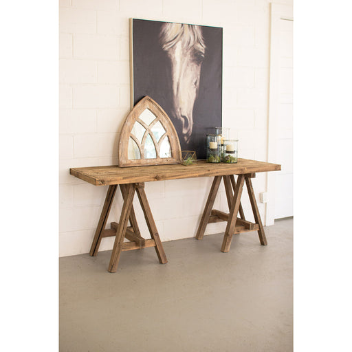 Kalalou Recycled Wooden Deep Console With Saw Horse Base