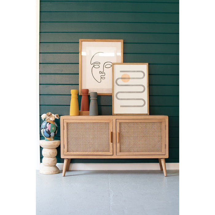 Kalalou Wood Tv Cabinet With Woven Cane Doors