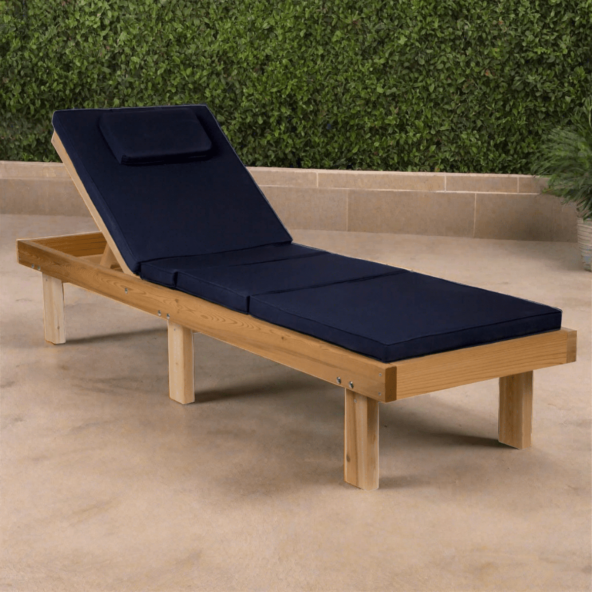 All Things Cedar Reclining Cedar Chaise Lounger with Blue Cushion CL78 ...