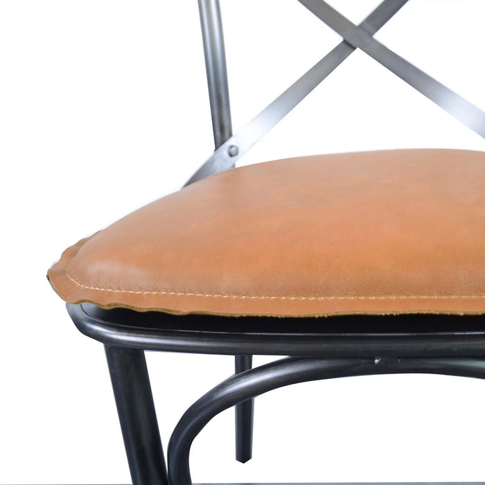 LH Imports Metal Crossback Chair with Cognac Seat Cushion CLA-03COG