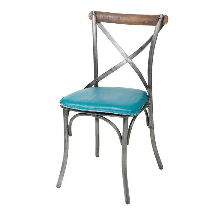 LH Imports Metal Crossback Chair with Peacock Blue Seat Cushion CLA-03P