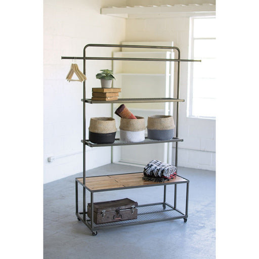 Kalalou Display Unit With Wire Mesh And Wooden Shelves