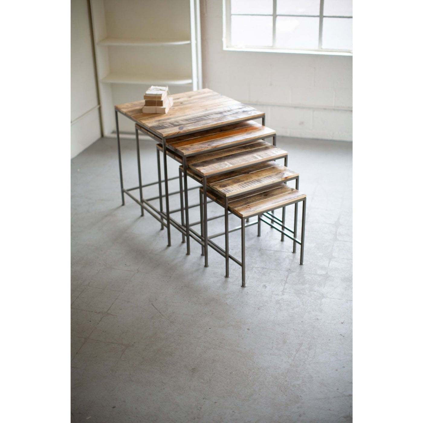 Kalalou Set Of 5 Recycled Wood Iron Square Display Tables