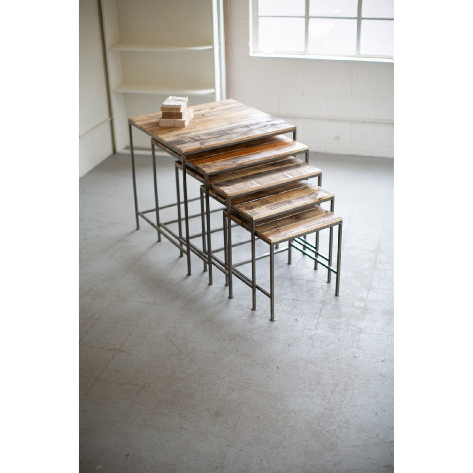 Kalalou Set Of 5 Recycled Wood Iron Square Display Tables — Archic ...