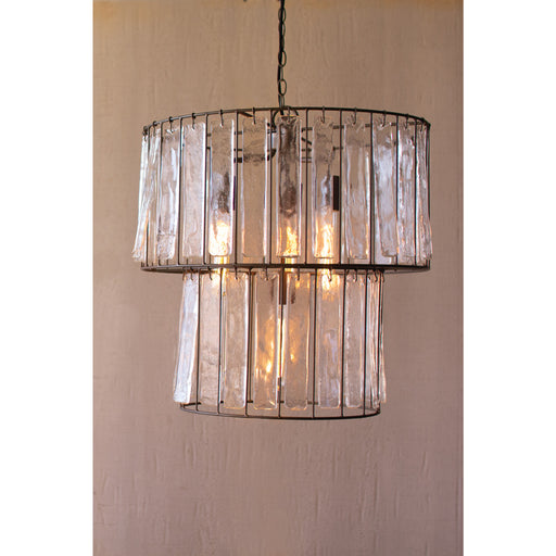 Kalalou Two-Tiered Round Pendant Light With Glass Chimes