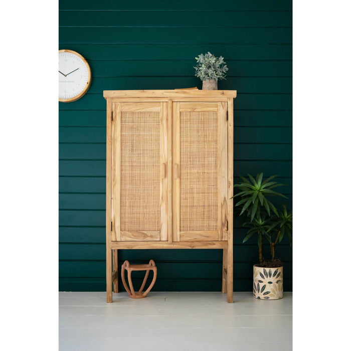 Kalalou Large Two Door Wooden Cabinet With Woven Cane Detail
