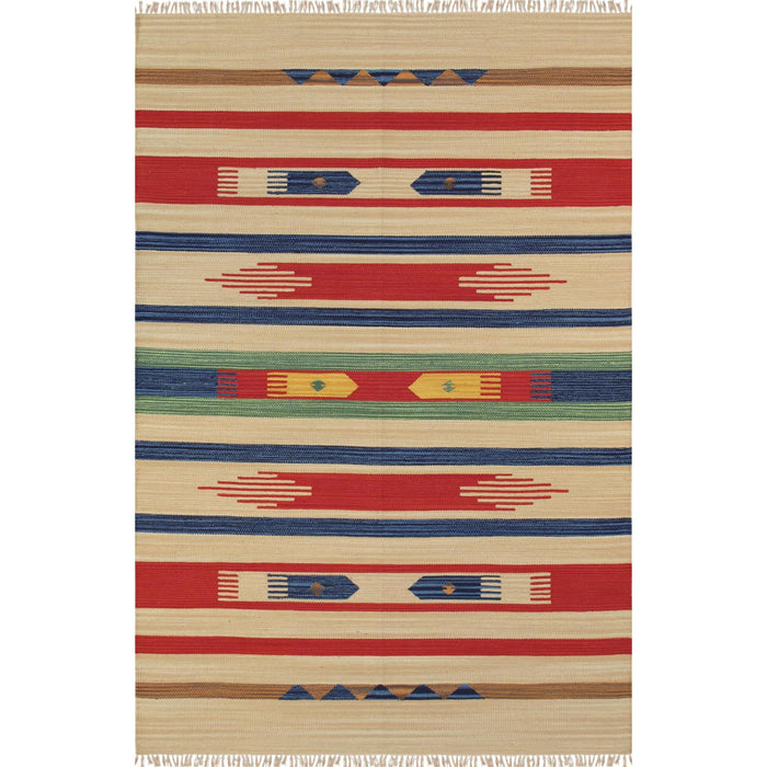 Pasargad Home Anatolian Collection Flat Weave Cotton Area Rug- 5' 0" X 8' 0" , Beige/Multi pbb-04 5x8