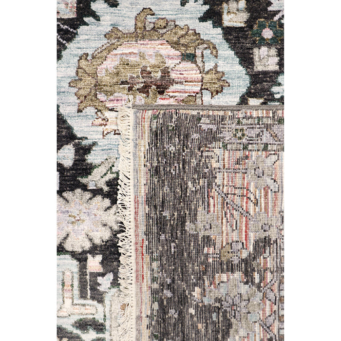 Pasargad Home Transitional Collection Hand-Knotted Charcoal Bsilk & Wool Area Rug- 9' 0" X 12' 0" VASE-469 9x12