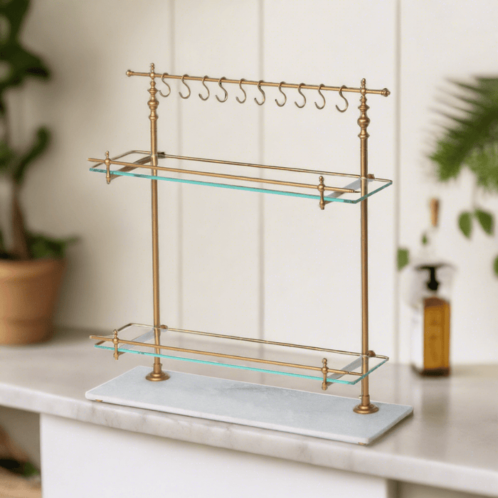 Park Hill Collection Southern Classic White Marble and Brass Bistro Rack EAW26057