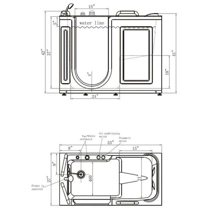 Empava 53 inch Walk-in Whirlpool Bathtub - EMPV-53WIT02