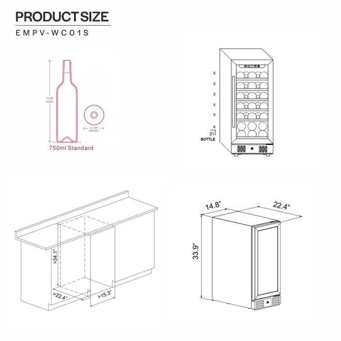 Empava 15 Inch Freestanding & Built-in Wine Cooler EMPV-WC01S