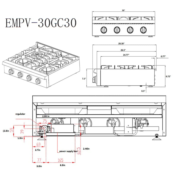 Empava Pro-style 30 inch Slide-in Gas Cooktop EMPV-30GC30