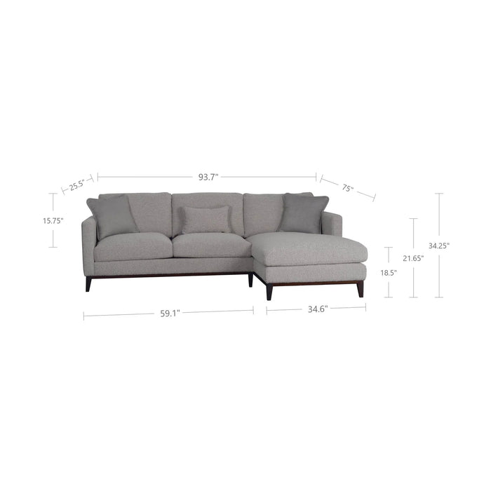 LH Imports Burbank Right Sectional Sofa - Grey FTH017-G