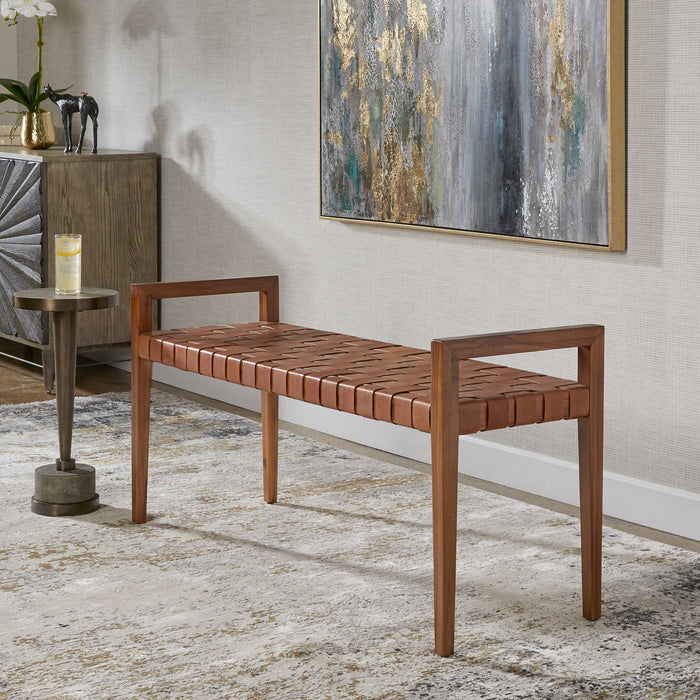 Uttermost Plait Woven Leather Bench 25474