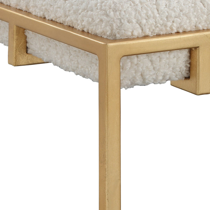 Uttermost Paradox Small Gold & White Shearling Bench 23663