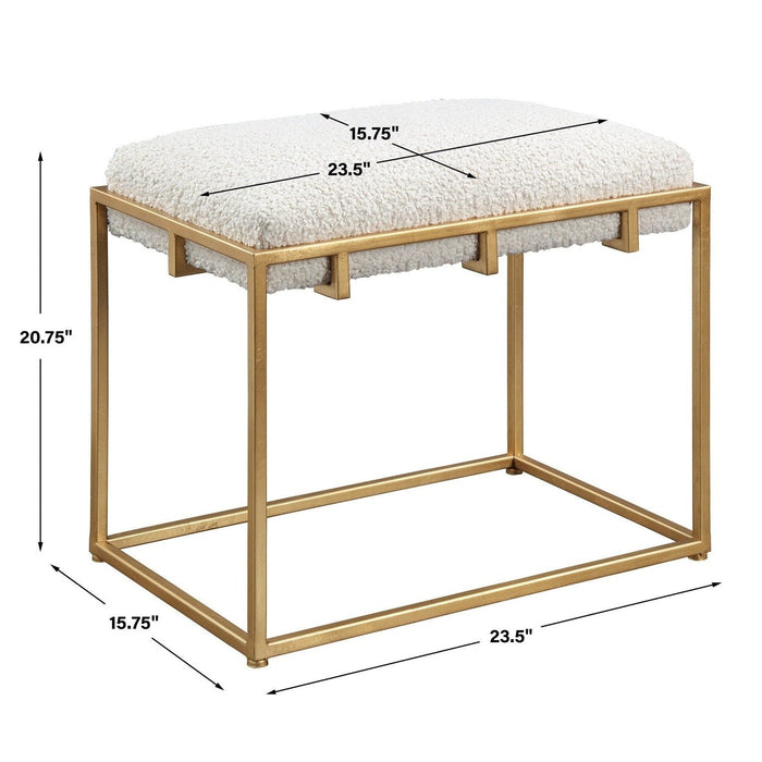 Uttermost Paradox Small Gold & White Shearling Bench 23663