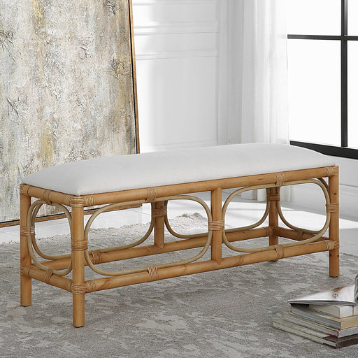 Uttermost Laguna White Fabric Rattan Bench 23755