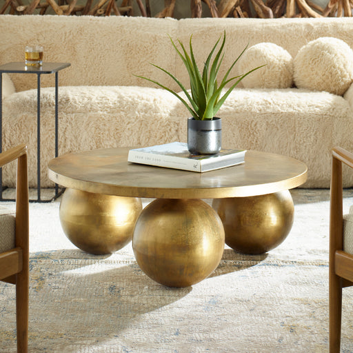 Venfield - Custom Spectacular Round Etched Brass Cocktail Table with Agate  Stone