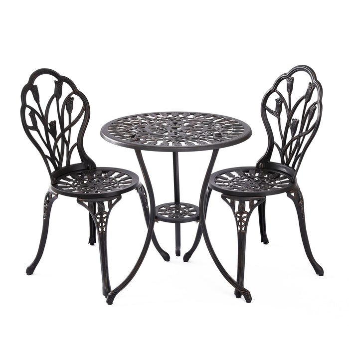 Tulip 3-Piece Outdoor Bistro Set for Patio, Antique Bronze