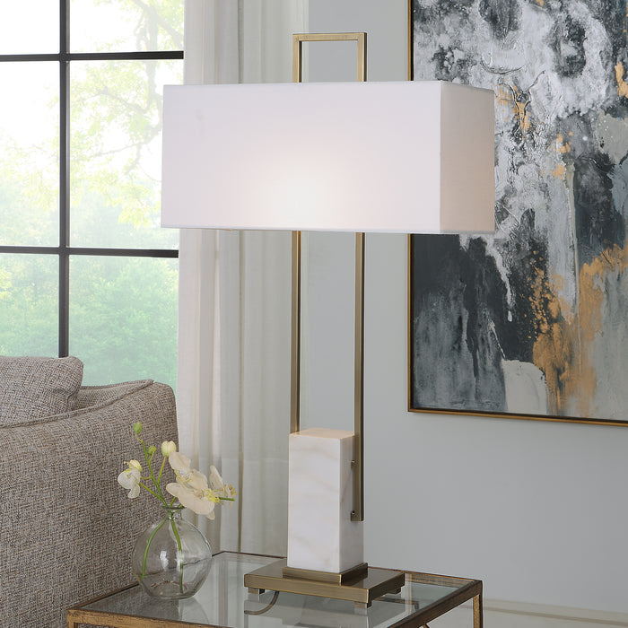 Uttermost Column White Marble Table Lamp 30160