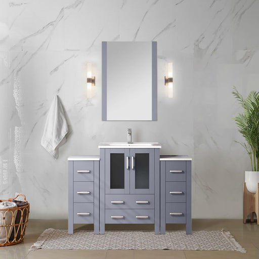 Lexora Home Volez Bath Vanity with Ceramic Countertop, Side Cabinet and Faucet