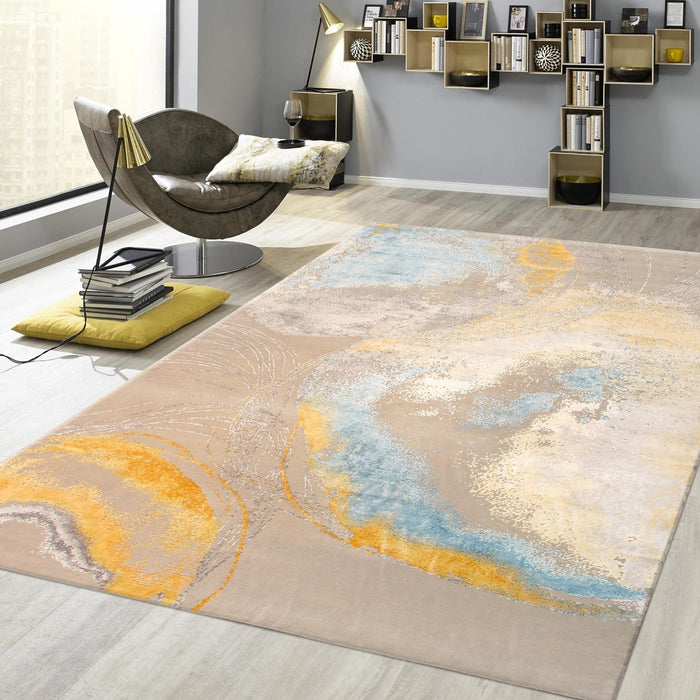 Pasargad Home Modern Collection Hand-Knotted Silk & Wool Area Rug- 9' 5" X 12' 5", Beige/Grey PA-9 9x12