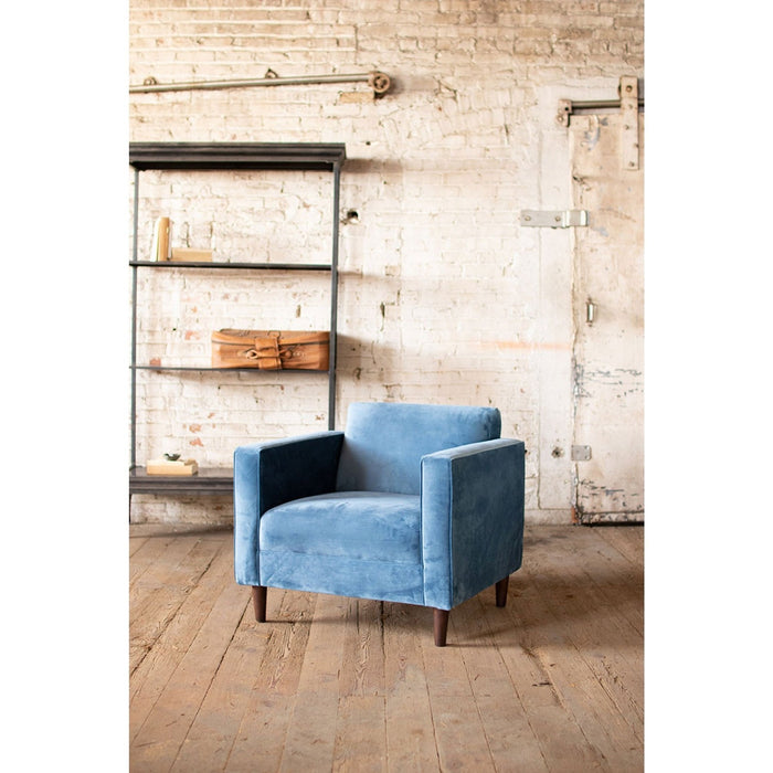 Kalalou Velvet Club Chair \ Steel Blue