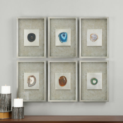 Uttermost Agate Stone Silver Wall Art S/6 14555