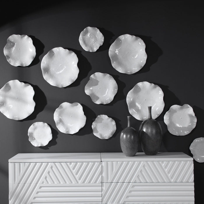 Uttermost Abella Ceramic Wall Decor, S/3, White 04234