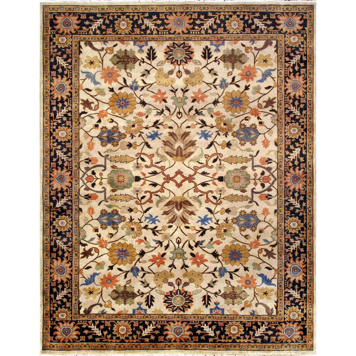 Pasargad Home Mahal Collection Hand Knotted Lamb's Wool Area Rug- 9' 3" X 11'10", Ivory P-6 NAVY 9X12