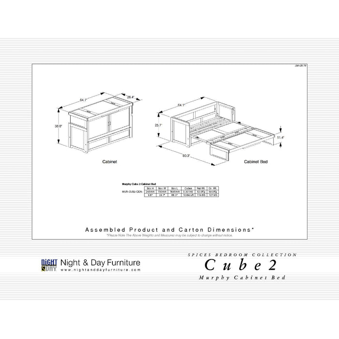 Night and Day Furniture Queen Murphy Cabinet Bed Cube