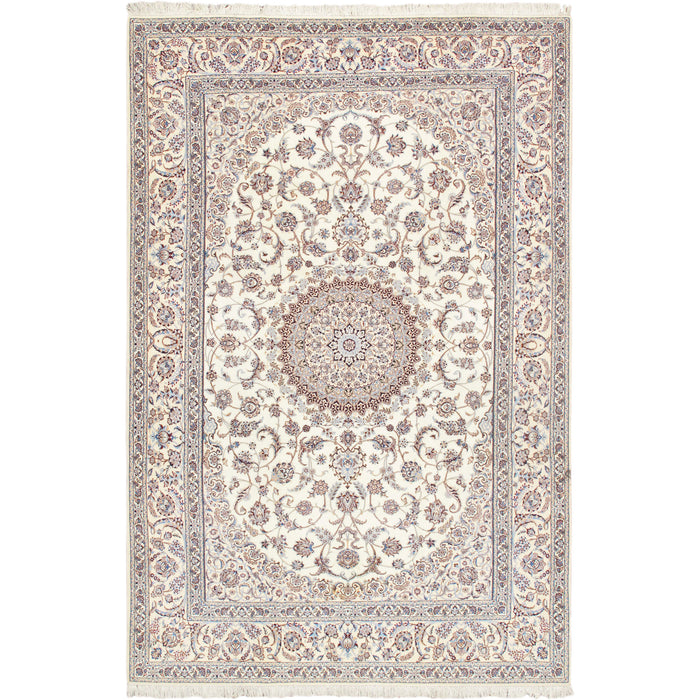 Pasargad Home Azerbaijan Collection Hand-Knotted Silk & Wool Area Rug- 6'10" X 10' 3", Ivory 29642