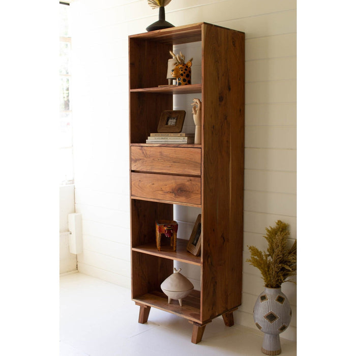 Kalalou Tall Acacia Wood Cabinet With Two Drawers