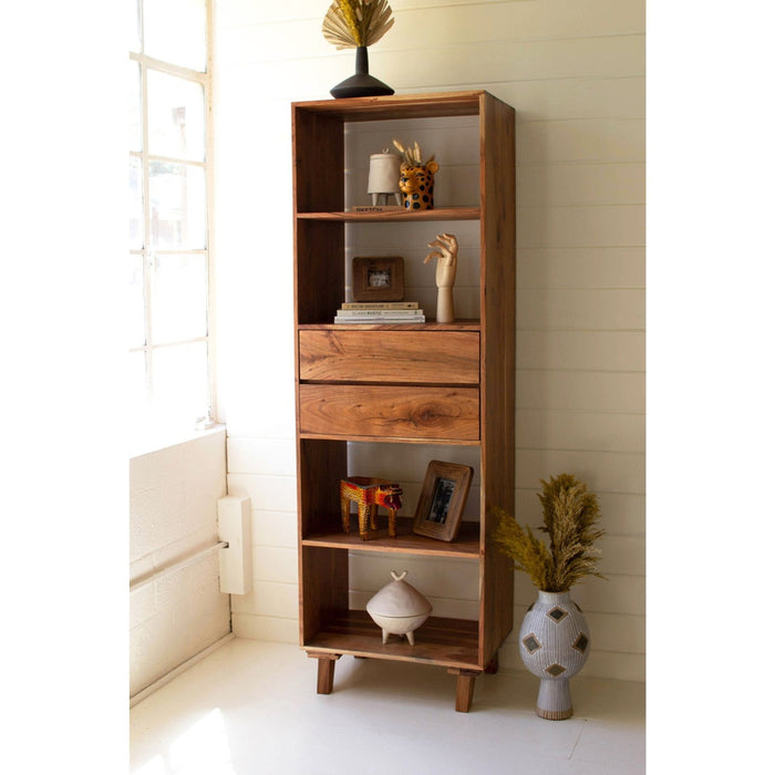 Kalalou Tall Acacia Wood Cabinet With Two Drawers