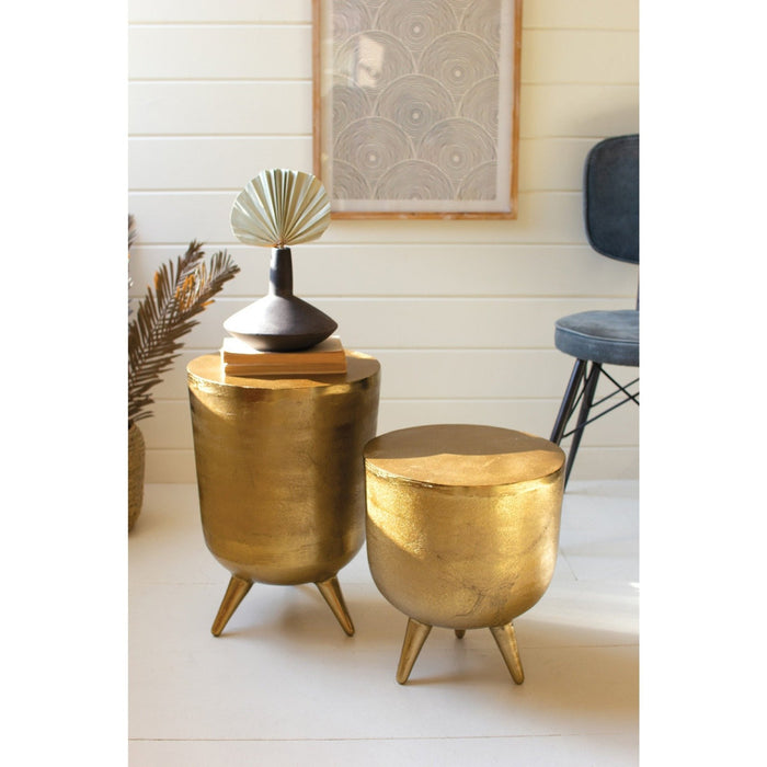 Kalalou Set Of 2 Antique Brass Aluminum Drum Tables